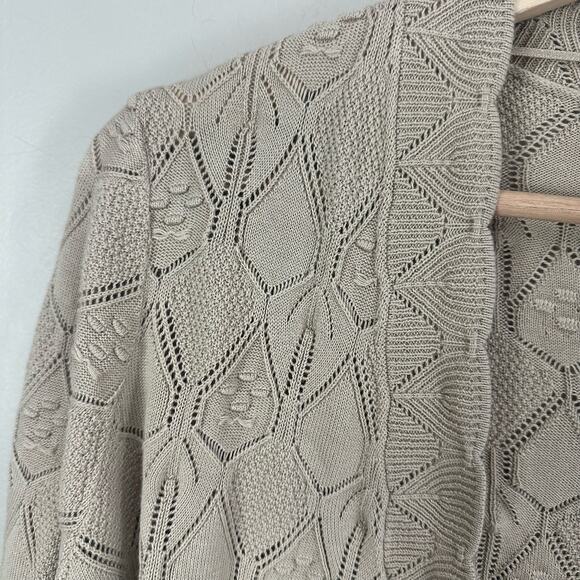 Charter Club Popcorn Bauble Knit Eyelet Open Cardigan Sweater Beige L Lagenlook - Picture 5 of 8